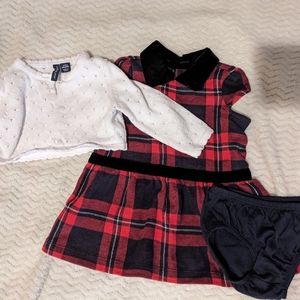 Janie and Jack Jacquard Plaid Dress w/white sweater